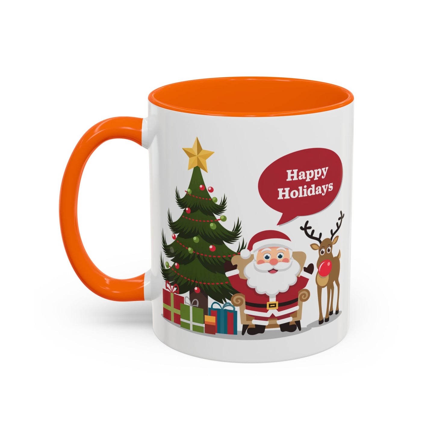Christmas Mug - Happy Holidays Callout Santa Tree Presents Reindeer