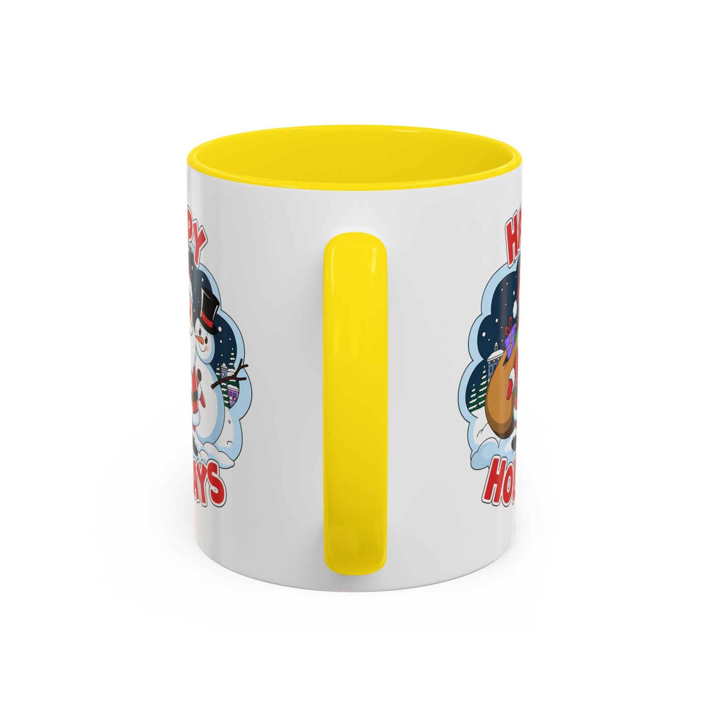 Christmas Mug - Happy Holidays Red & White Text Santa Snowman