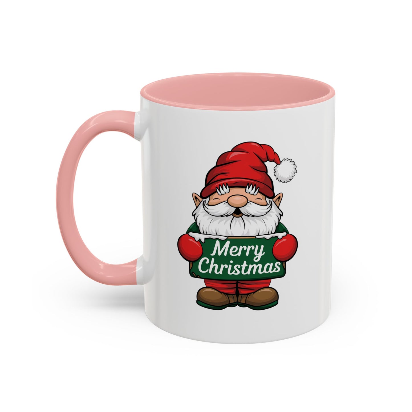 Christmas Mug - Merry Christmas White & Green Text Gnome Snow