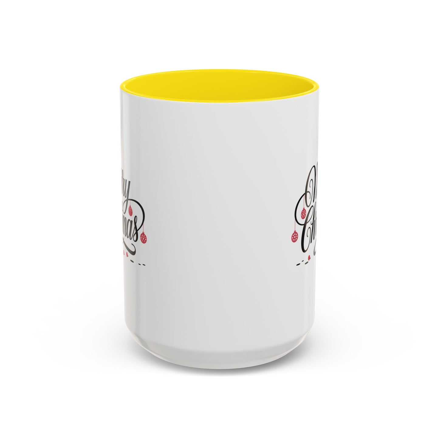 Christmas Mug - Merry Christmas Black Text Red Ornaments