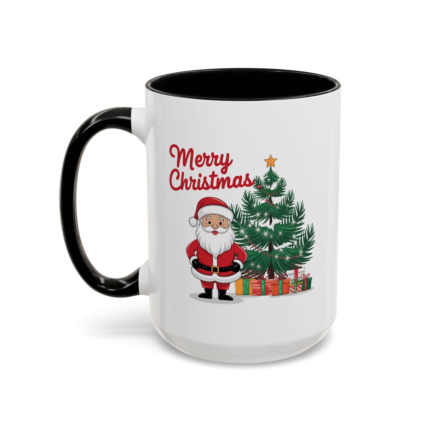 Christmas Mug - Merry Christmas Red Text Santa Tree Presents