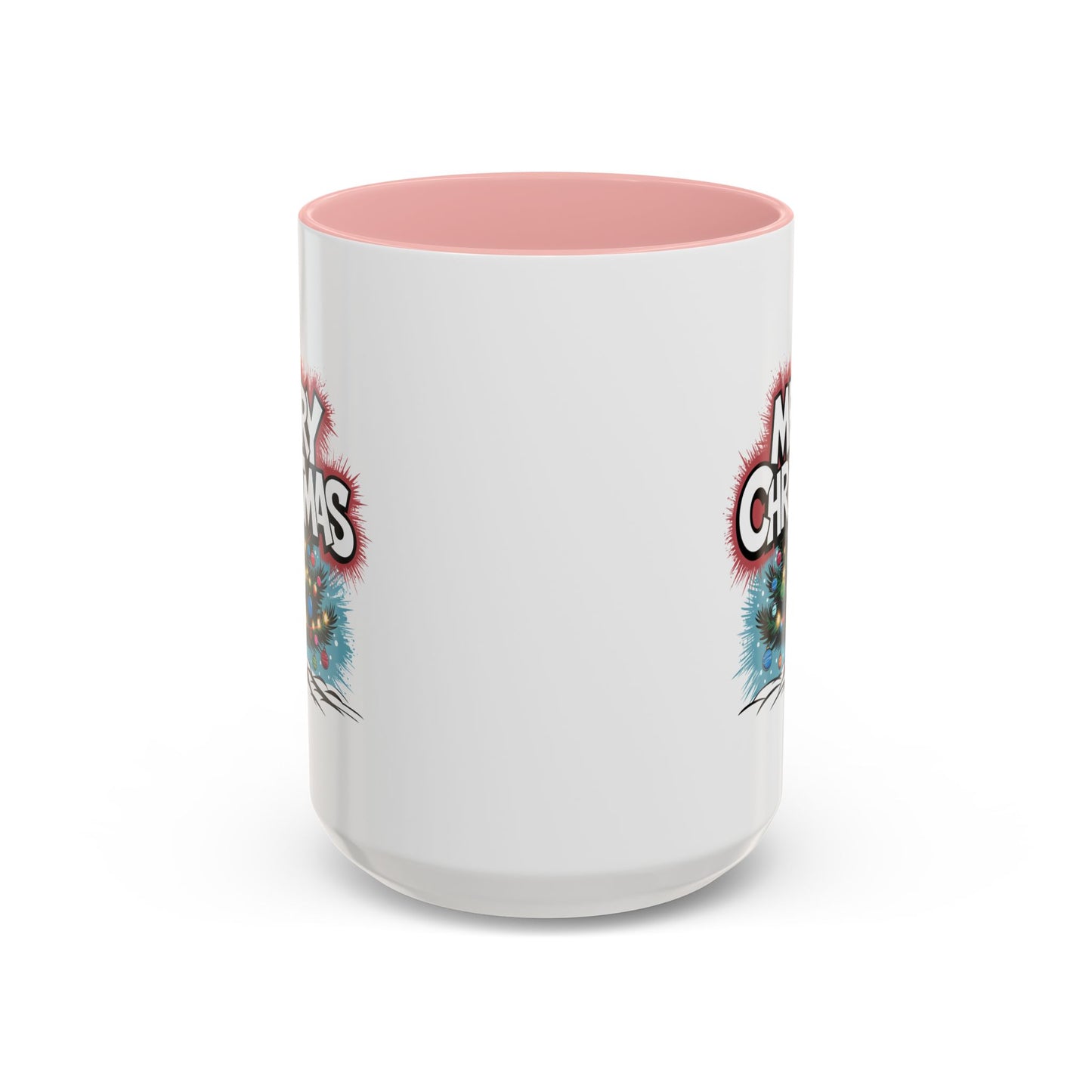 Christmas Mug - Merry Christmas White & Red Text Tree Lights