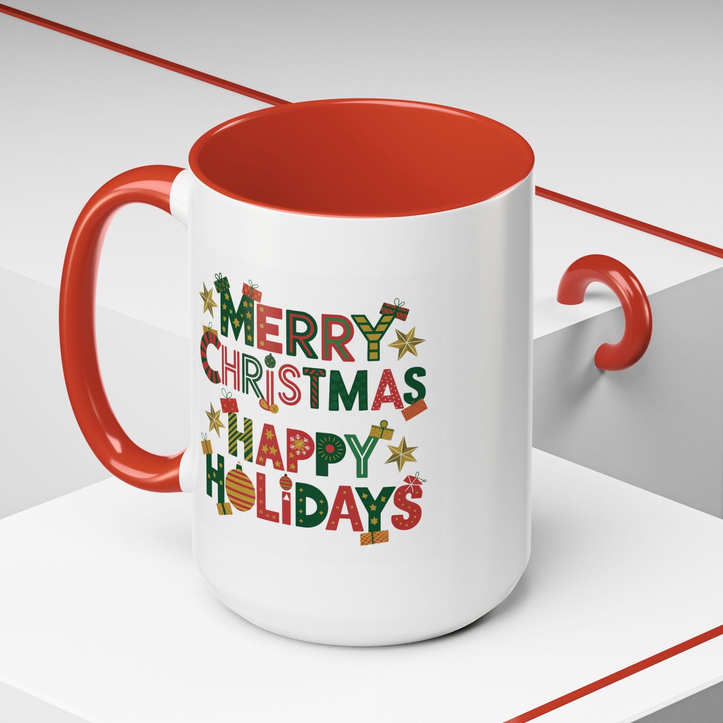 Christmas Mug - Merry Christmas Happy Holidays Decorative Text