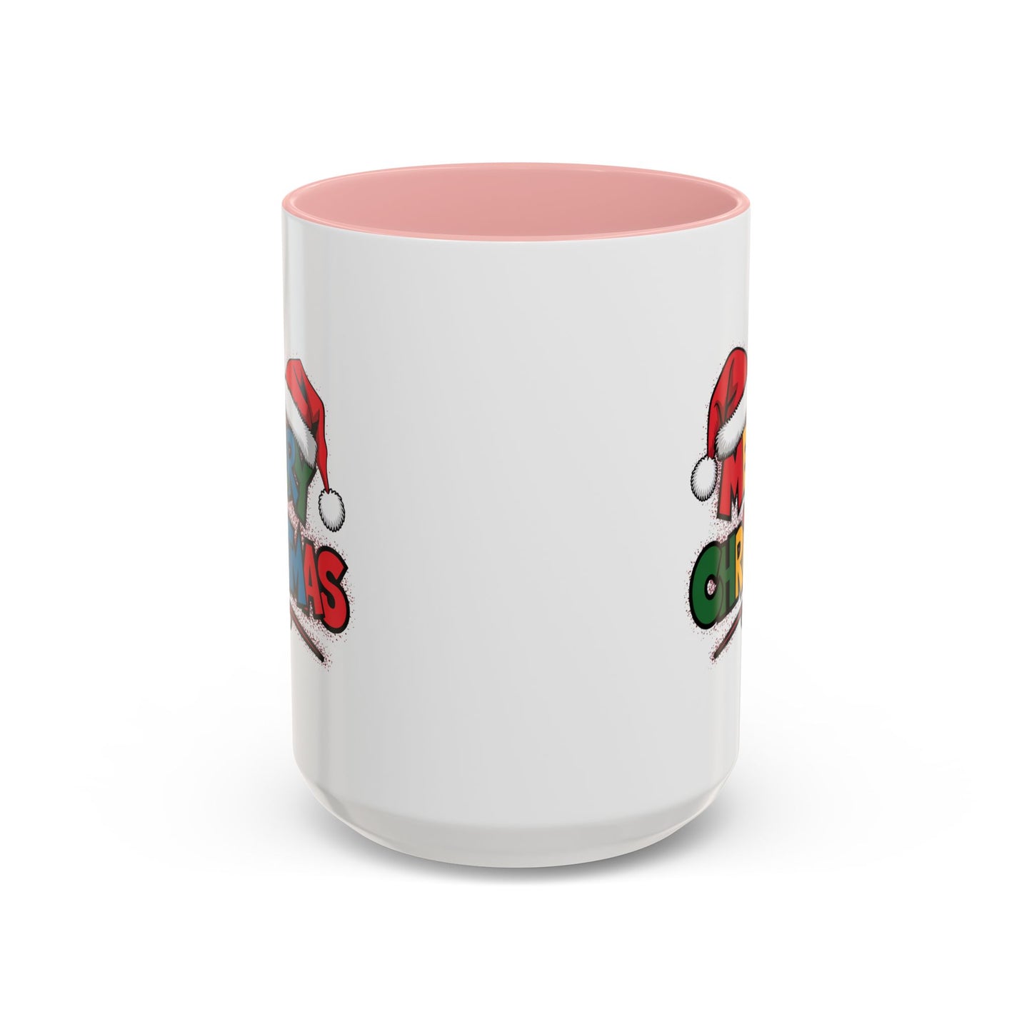 Christmas Mug - Merry Christmas Red Yellow & Blue Text Red Hats
