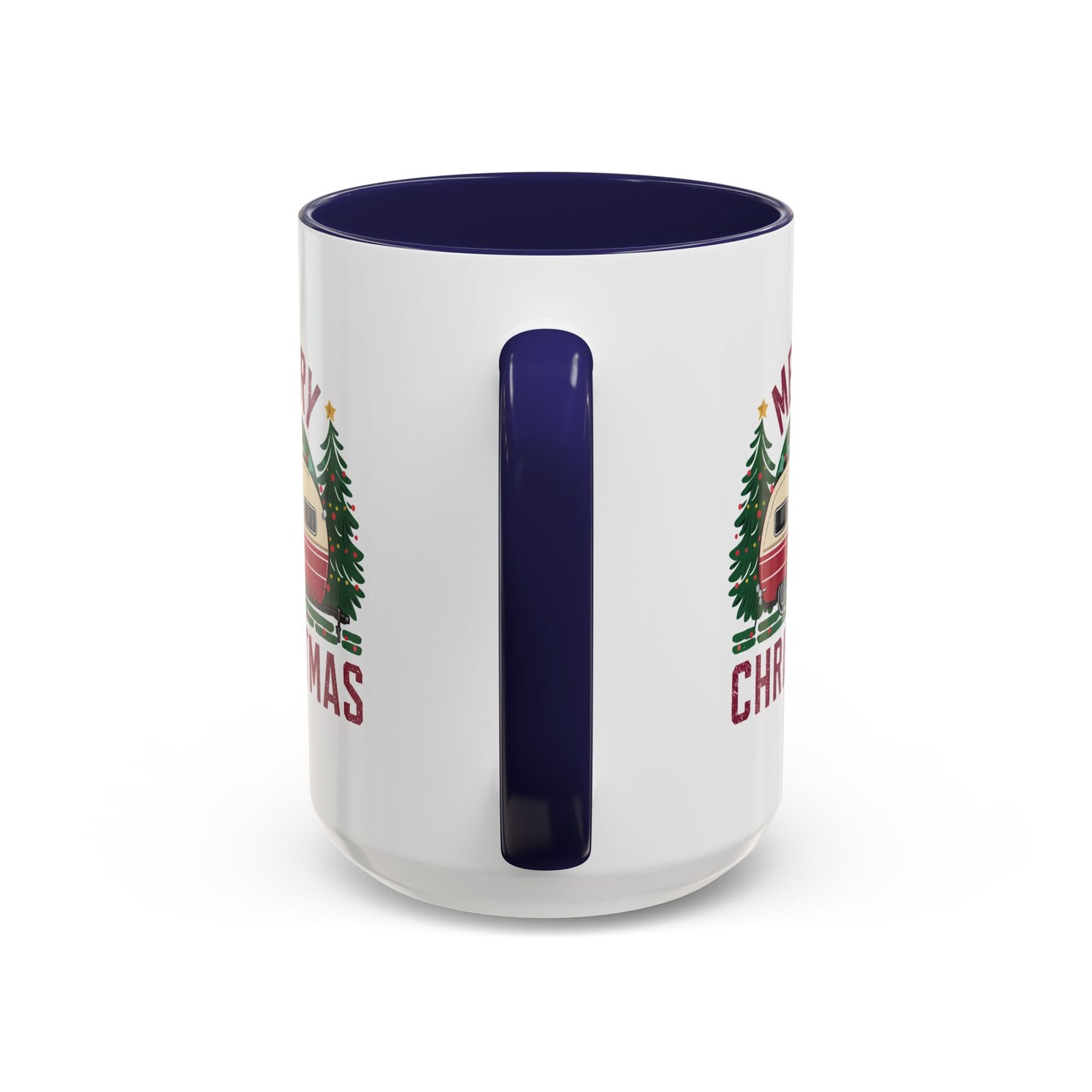 Christmas Mug - Merry Christmas Maroon Text Camper Trees