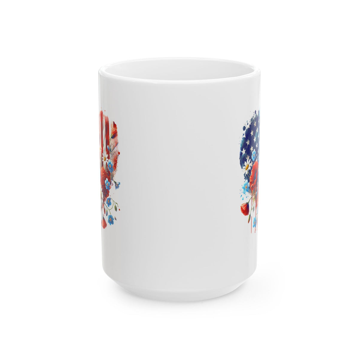 4th of July Mug - Patriotic USA Flowers Heart