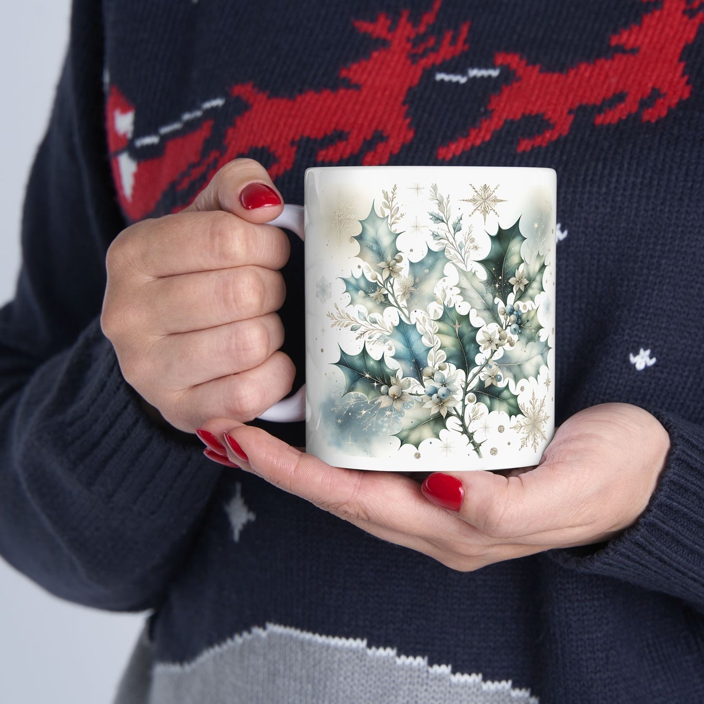 Christmas Mug - Leaves Snowflakes Decoration