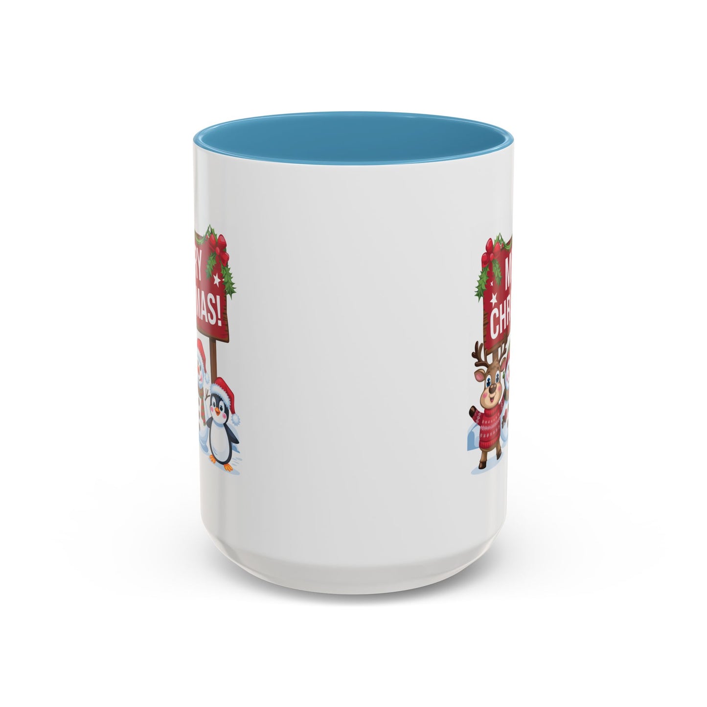 Christmas Mug - Merry Christmas White Text Reindeer Snowmen Penguin