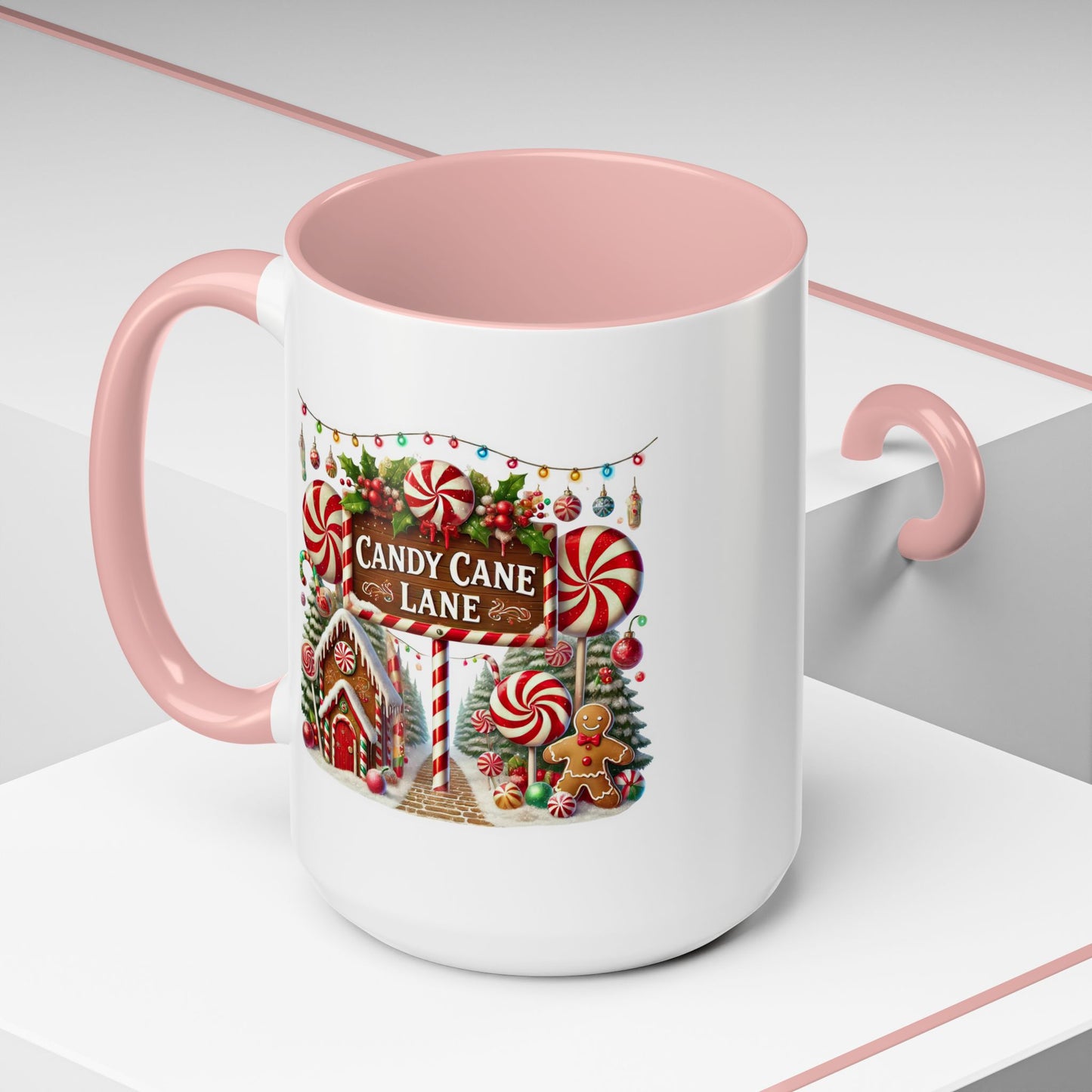 Christmas Mug - Candy Cane Lane White Text Ornaments Candy
