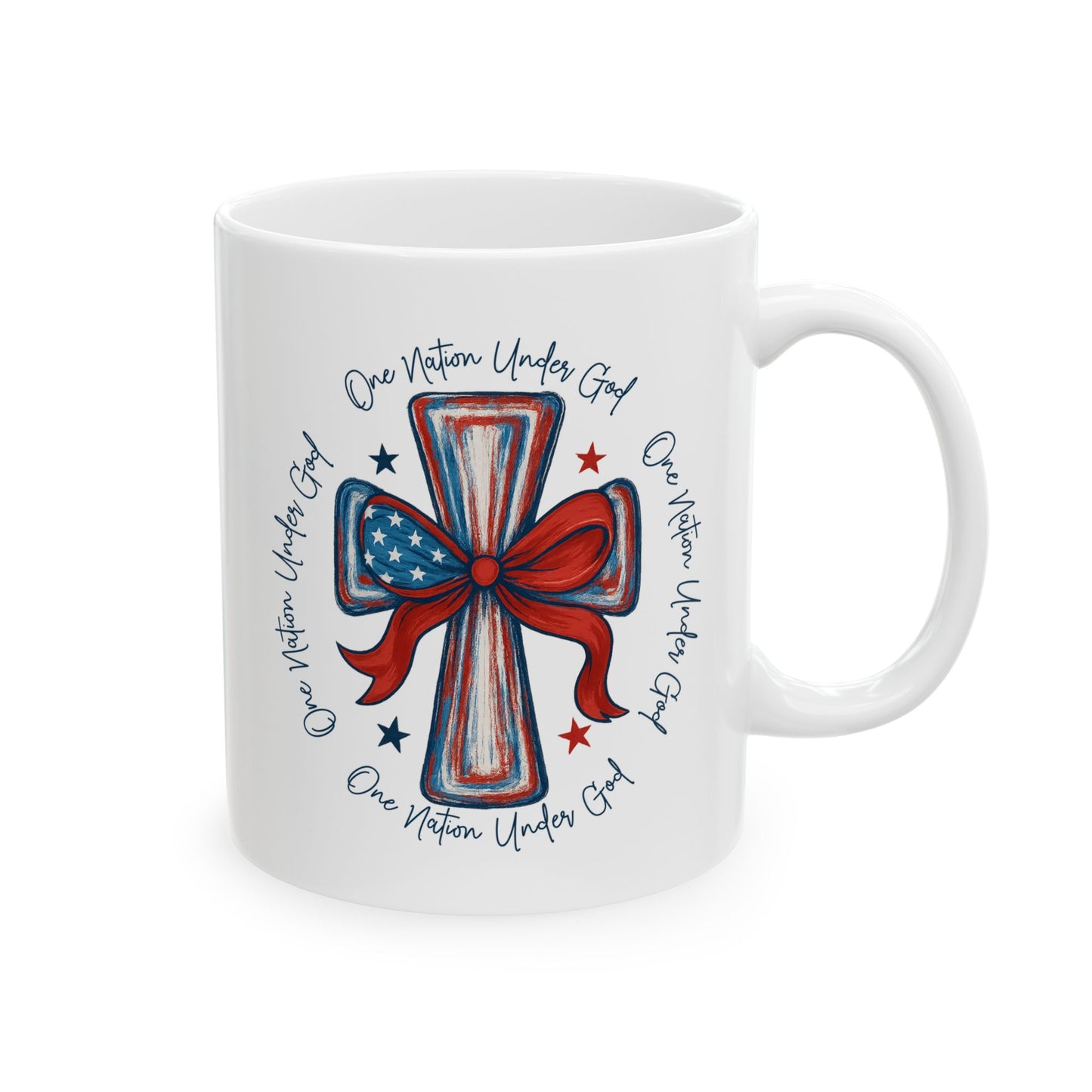 4th of July Mug - Patriotic Cross with Ribbon & Stars