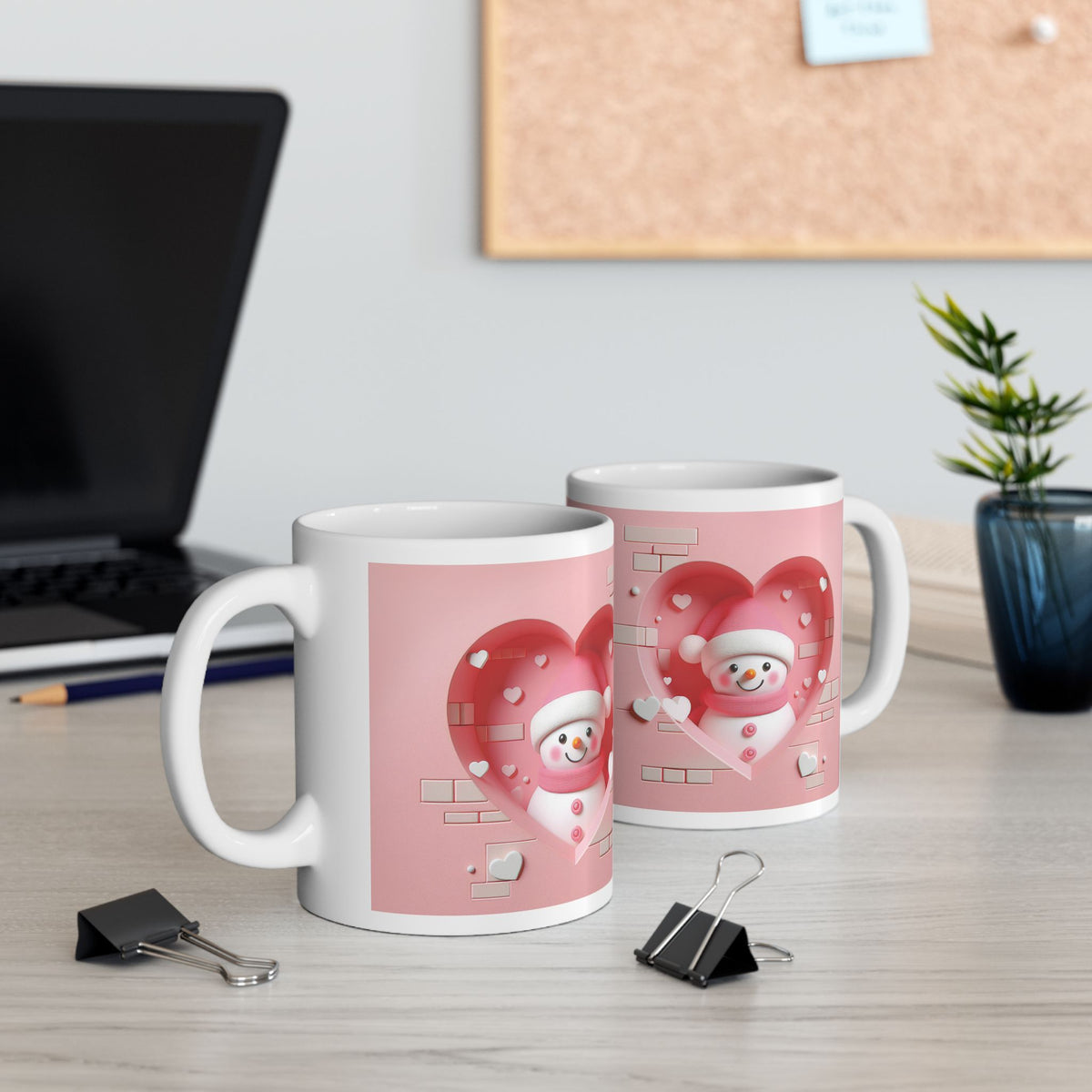 Chirstmas Mug - Pink Snowman Heart