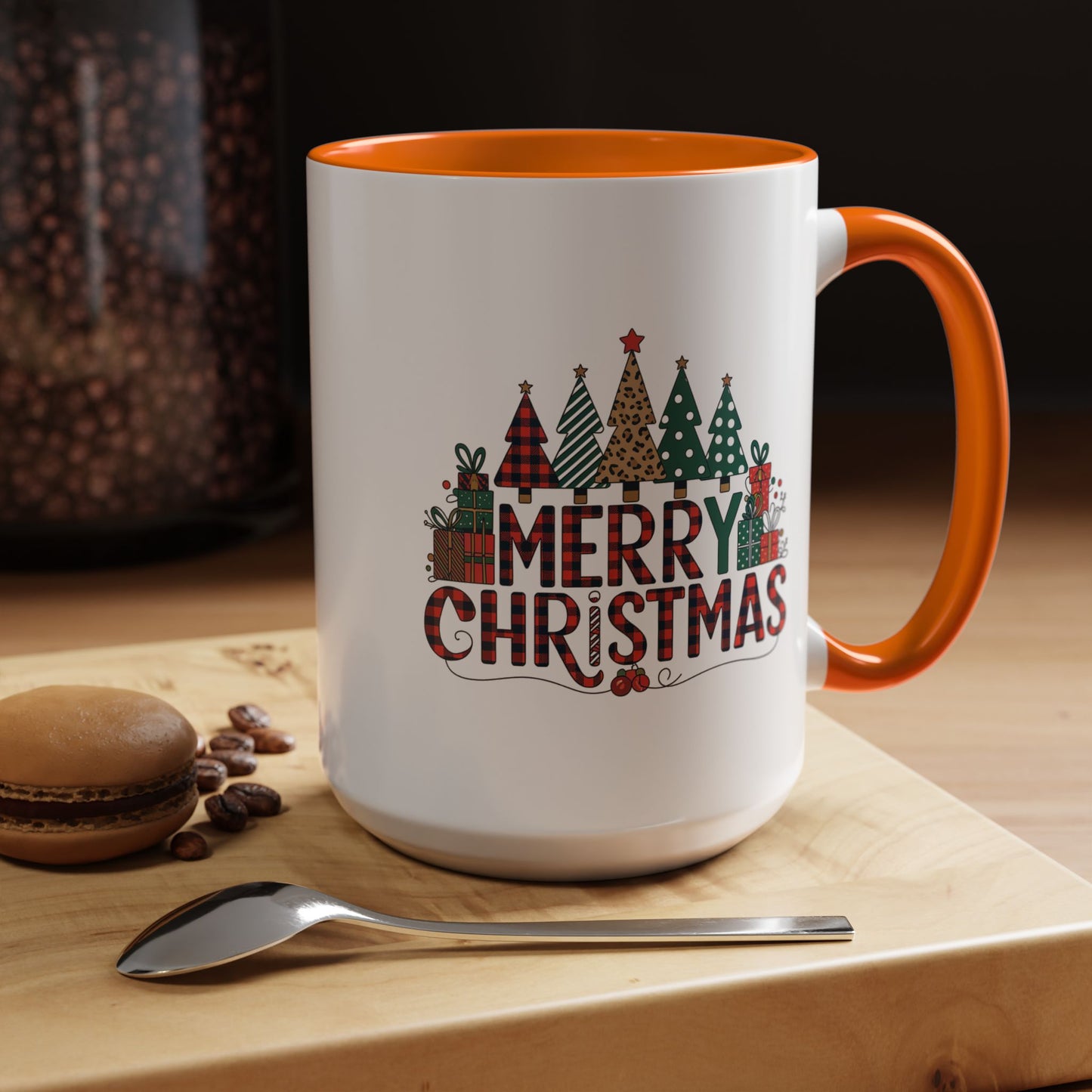 Christmas Mug - Merry Christmas Tartan Text Trees Presents