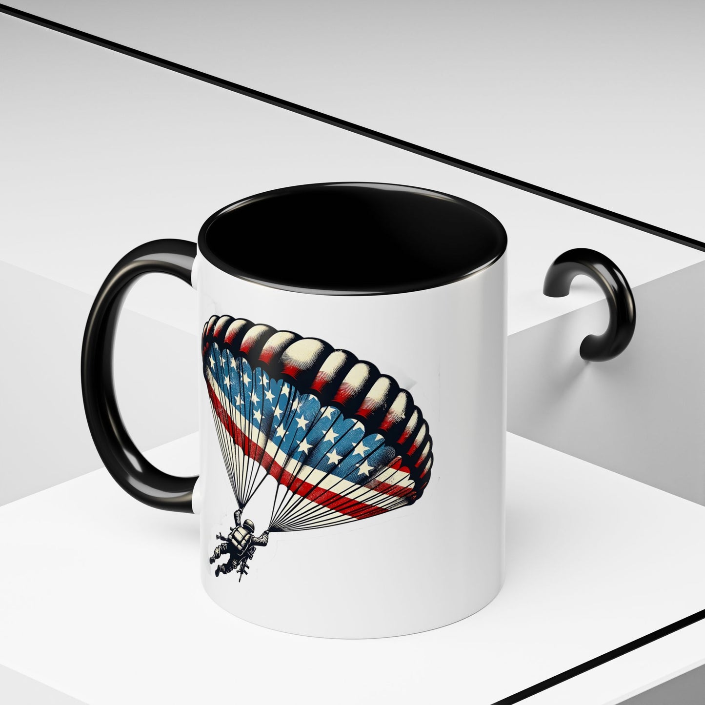4th of July Mug - Airborne Soldier Parachute Flag