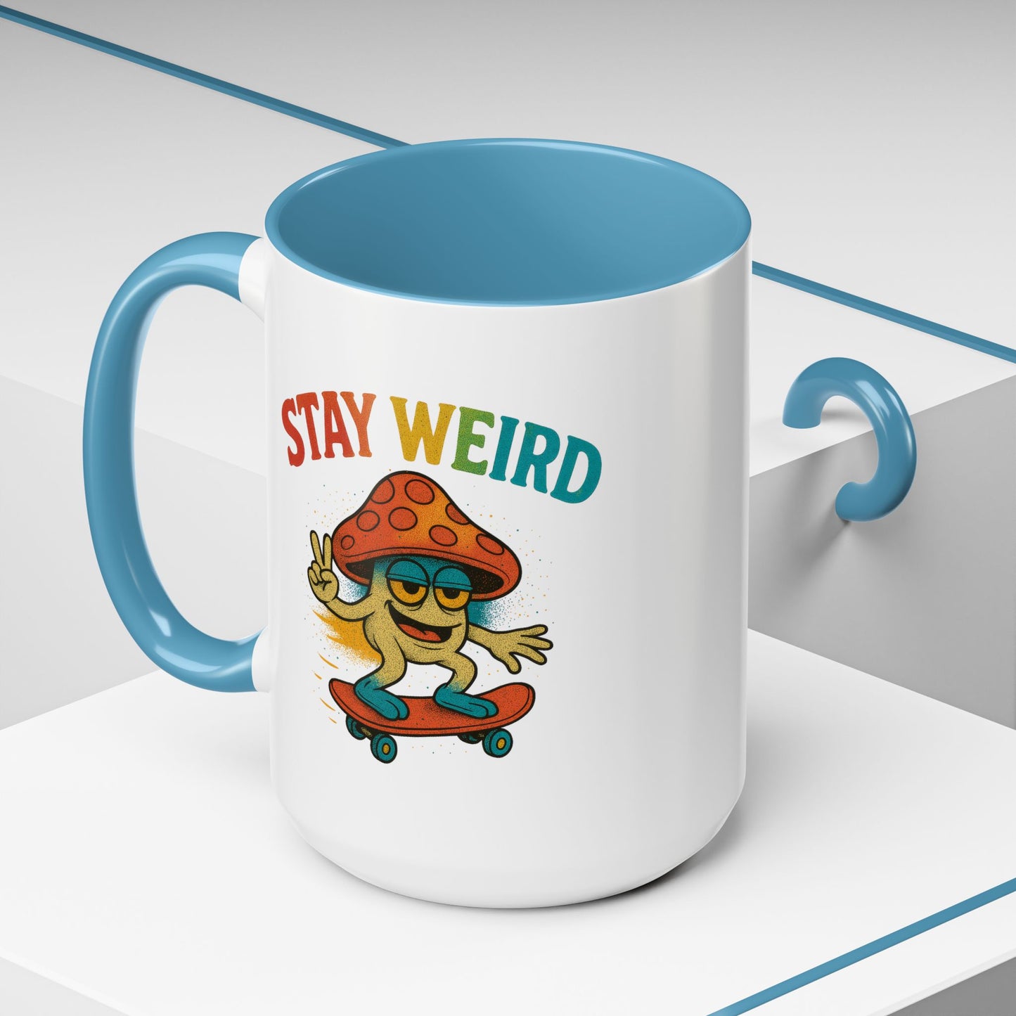 Humor Mug - Stay Weird Mushroom Skateboard