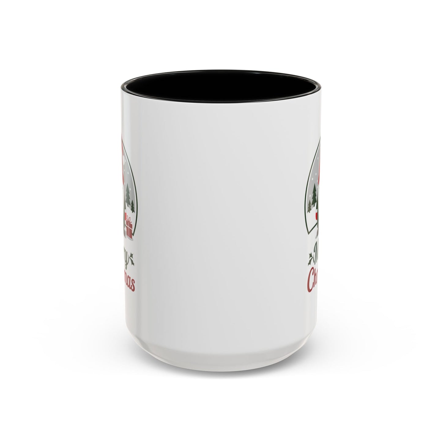 Christmas Mug - Merry Christmas Green & Red Text Gnome Present Trees