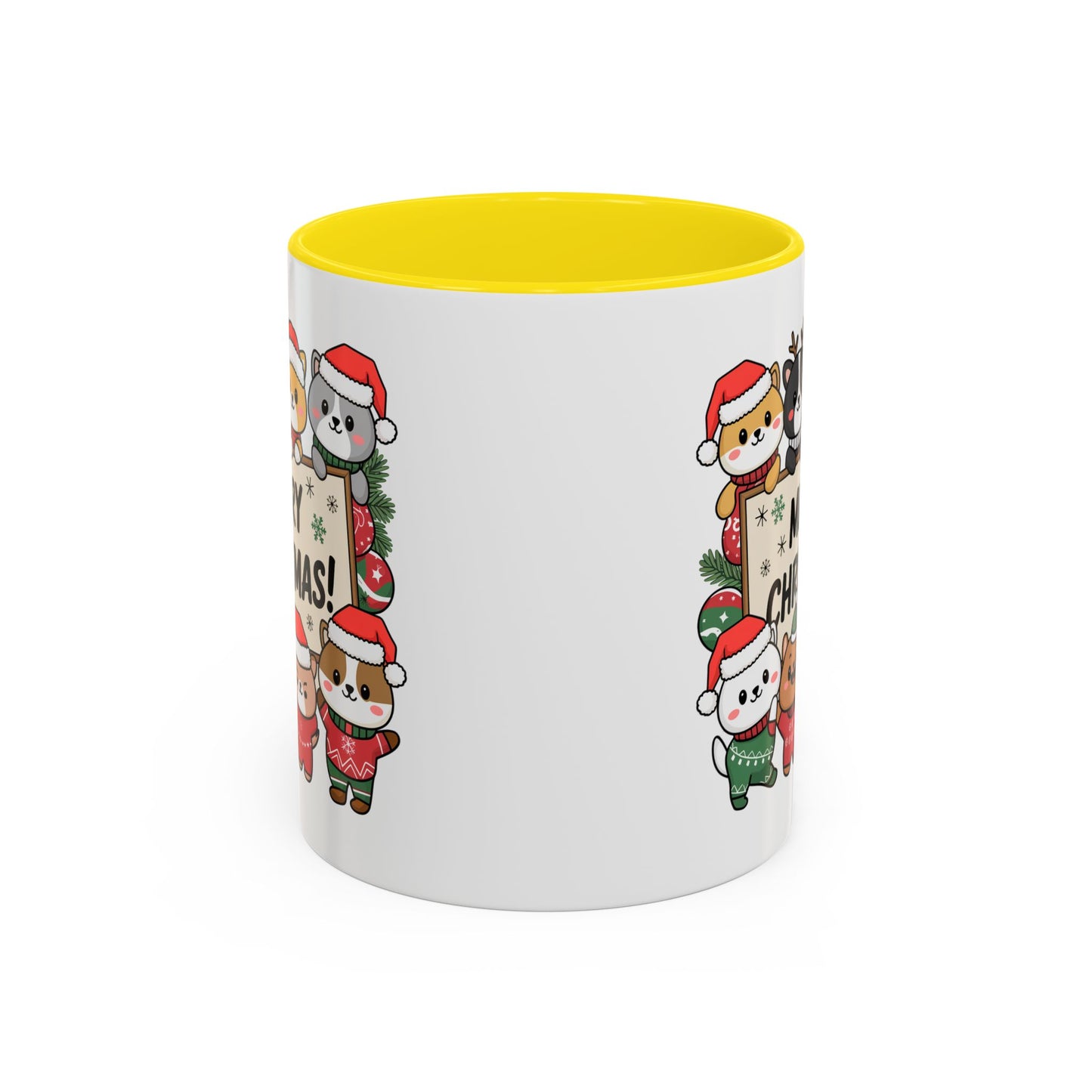 Christmas Mug - Merry Christmas Black Text Cute Animals