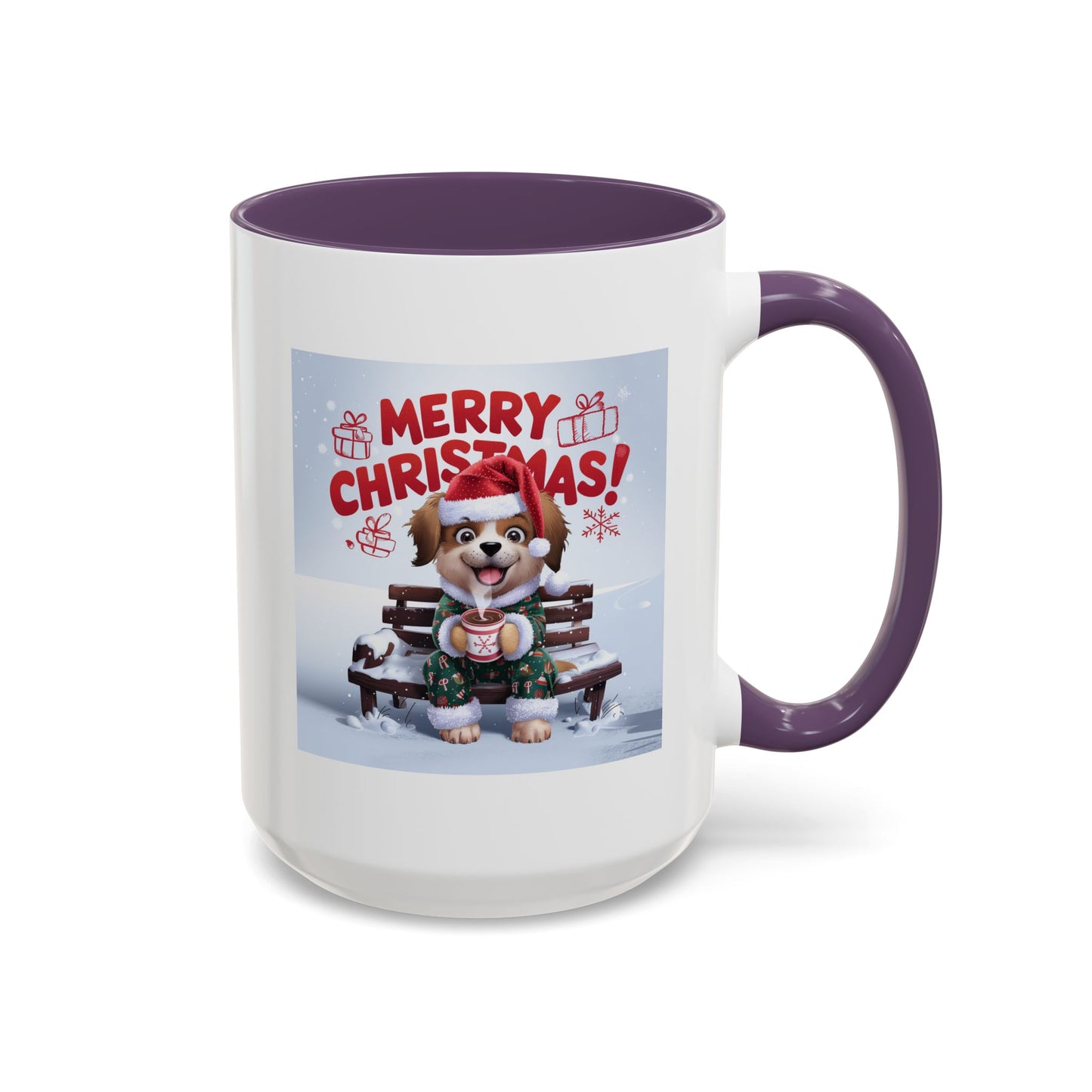 Christmas Mug - Merry Christmas Red Text Puppy Green Top 2