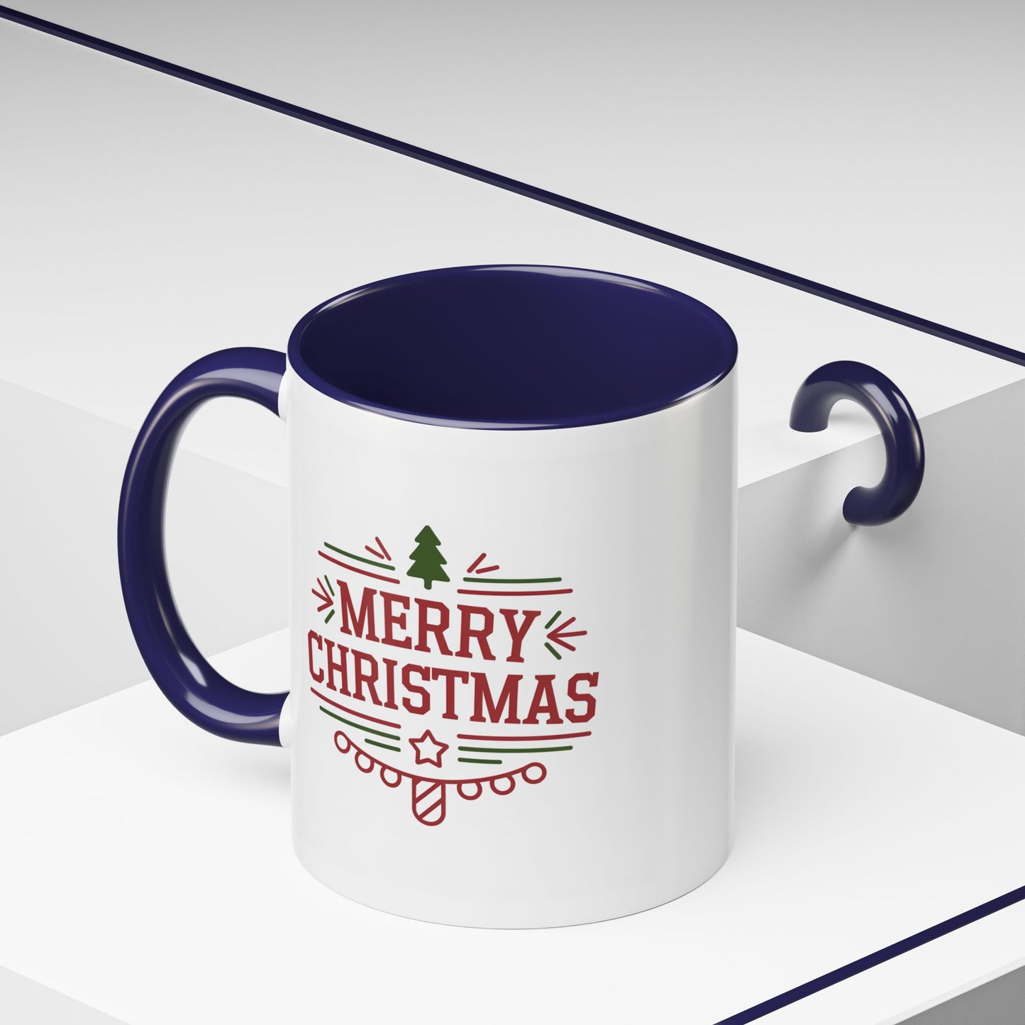 Christmas Mug - Merry Christmas Maroon Text Tree Star