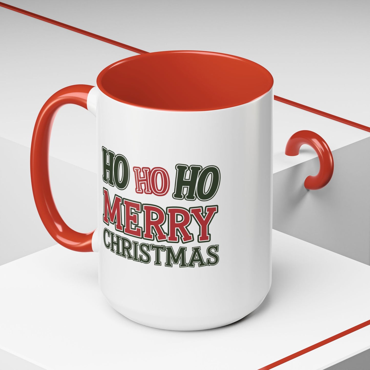 Christmas Mug - Ho Ho Ho Merry Christmas Green & Red Text