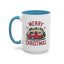 Christmas Mug - Merry Christmas Maroon Text Camper Trees Snowflakes