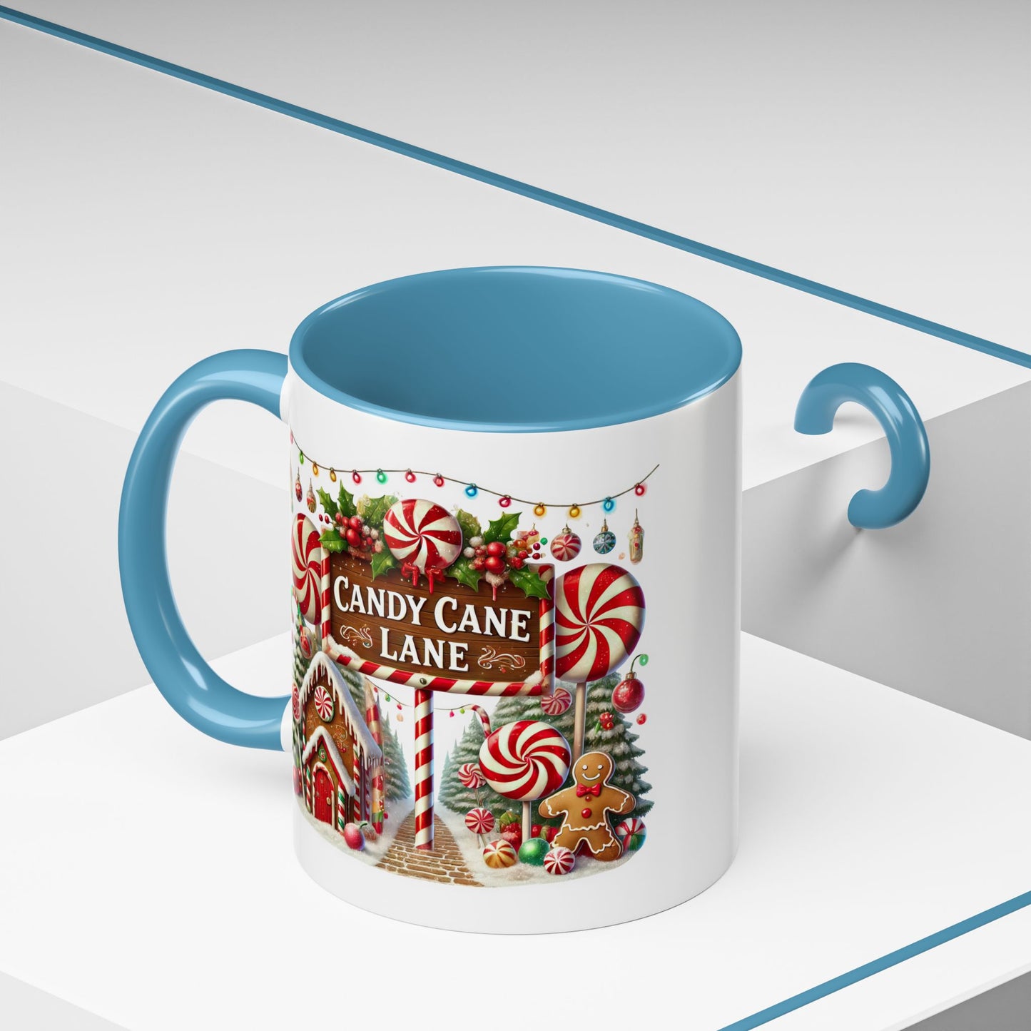 Christmas Mug - Candy Cane Lane White Text Ornaments Candy
