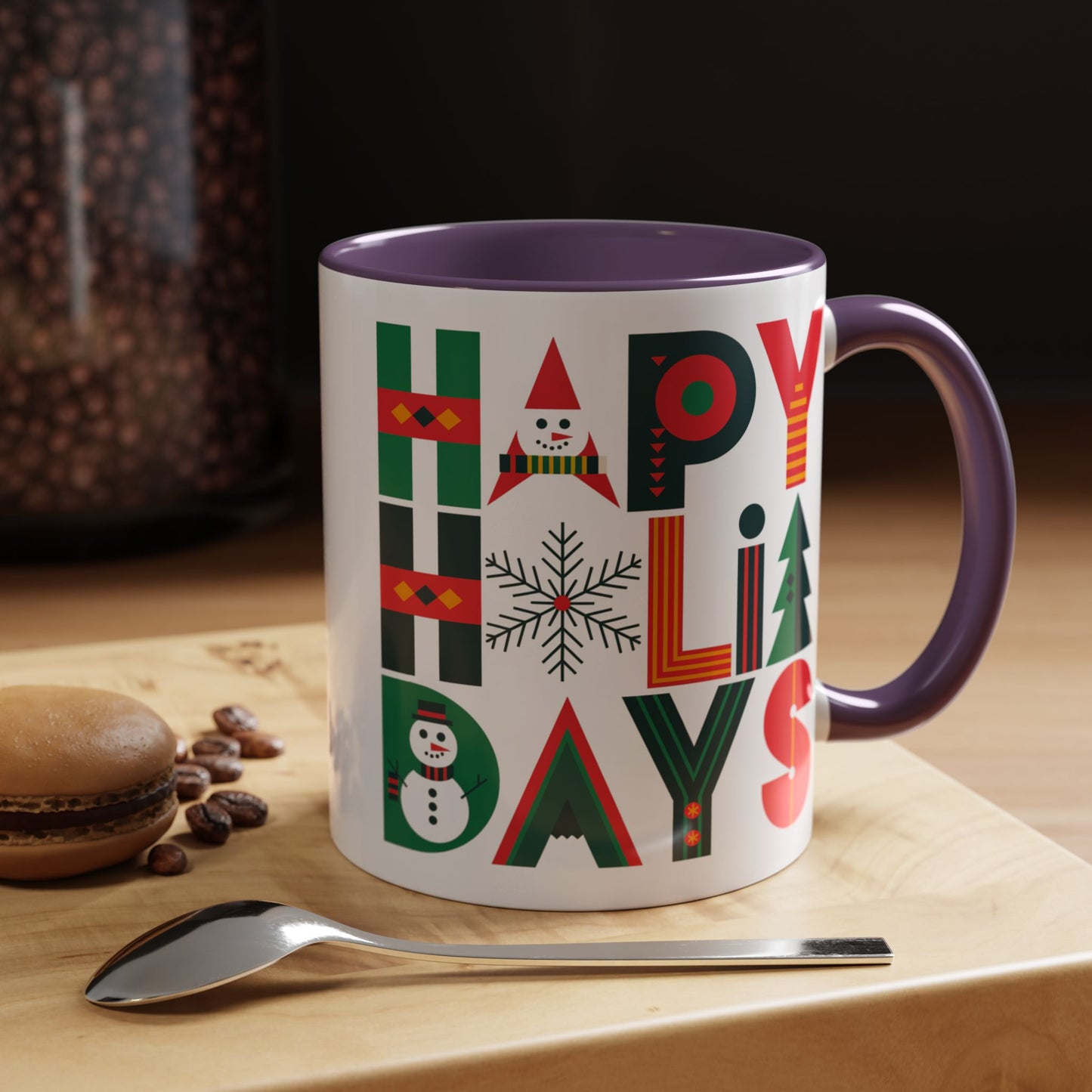 Christmas Mug - Happy Holidays Green Red & Blue Decorative Text