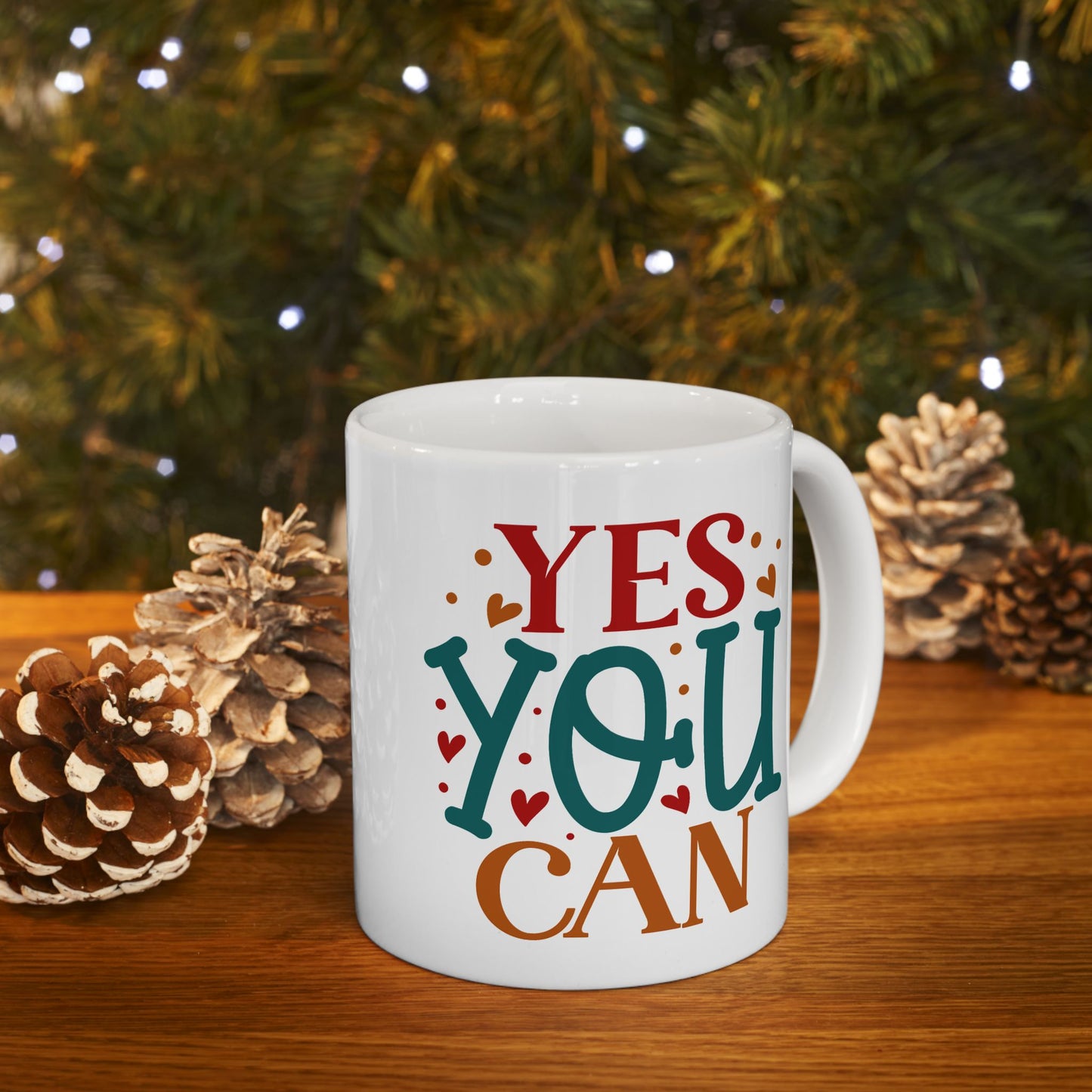 Motivation Mug - Yes You Can Hearts