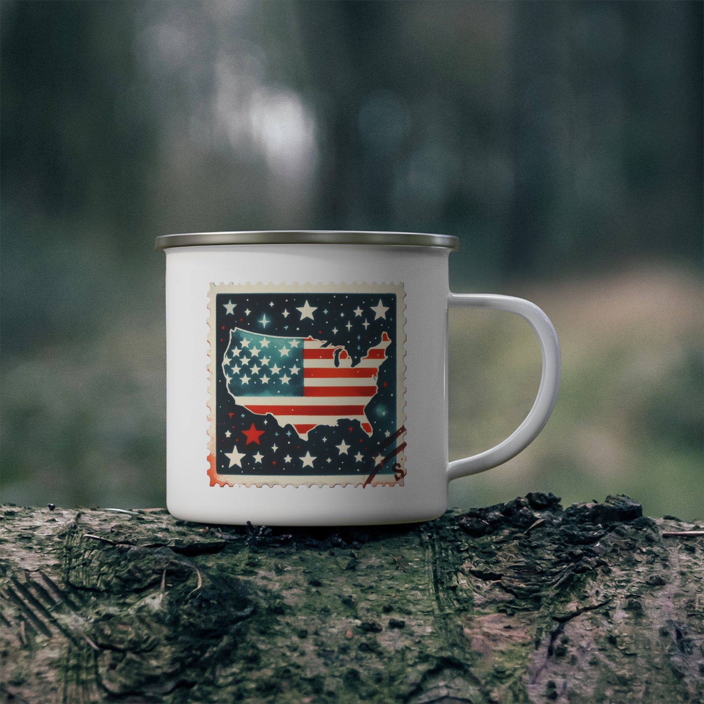 4th of July Mug - America Landscape Stars Stamp