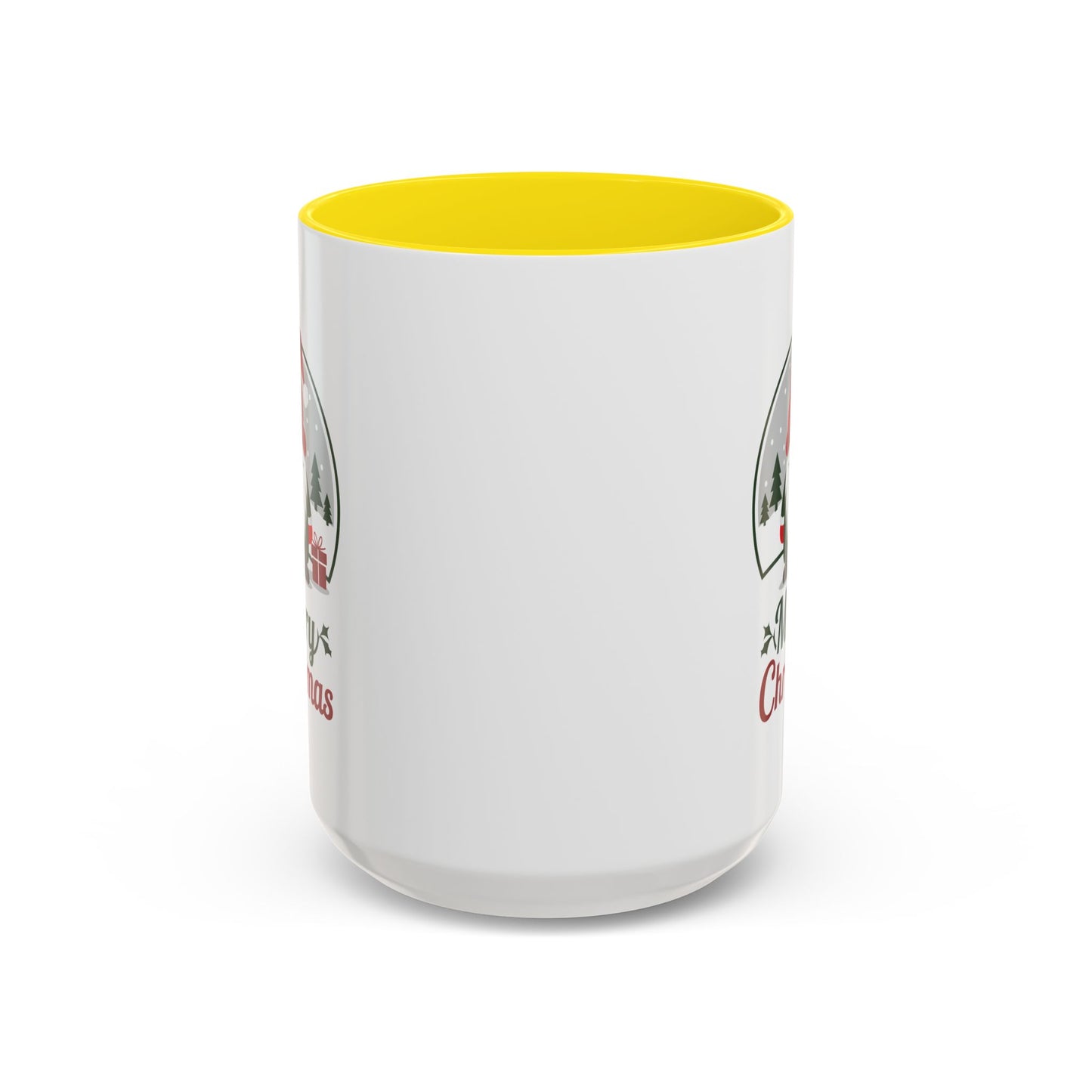 Christmas Mug - Merry Christmas Green & Red Text Gnome Present Trees