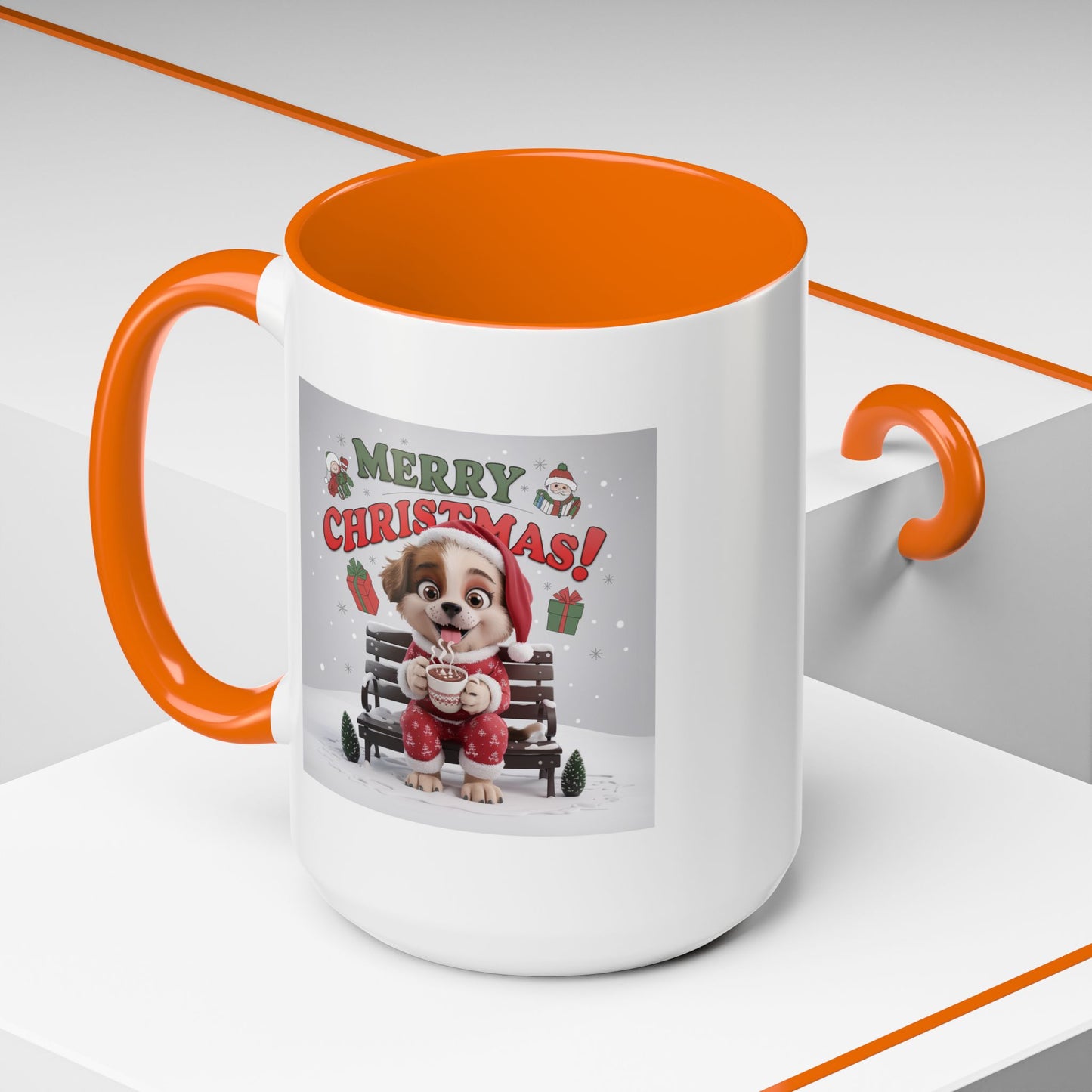 Christmas Mug - Merry Christmas Red Text Puppy Red Top