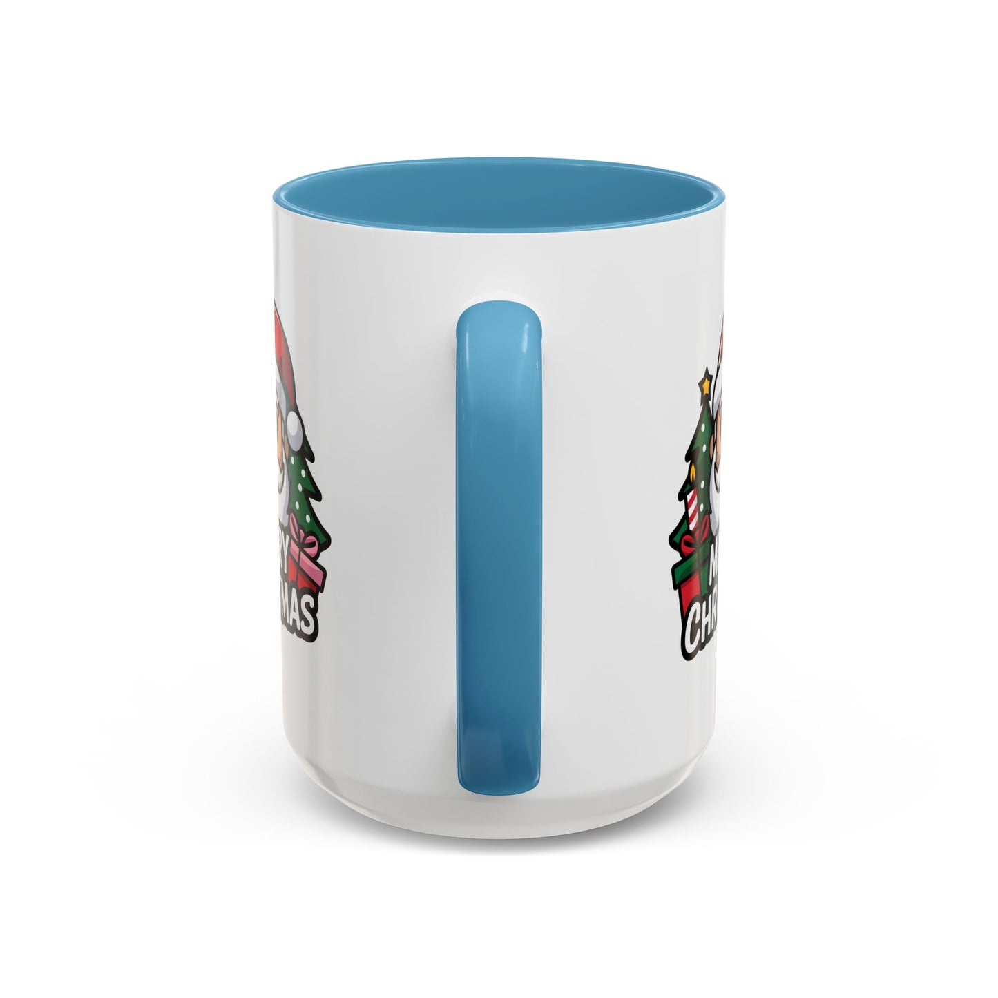 Christmas Mug - Merry Christmas White & Black Text Santa Trees Presents