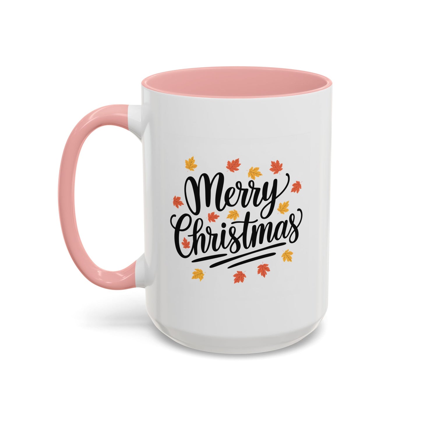Christmas Mug - Merry Christmas Black Text Fall Leaves