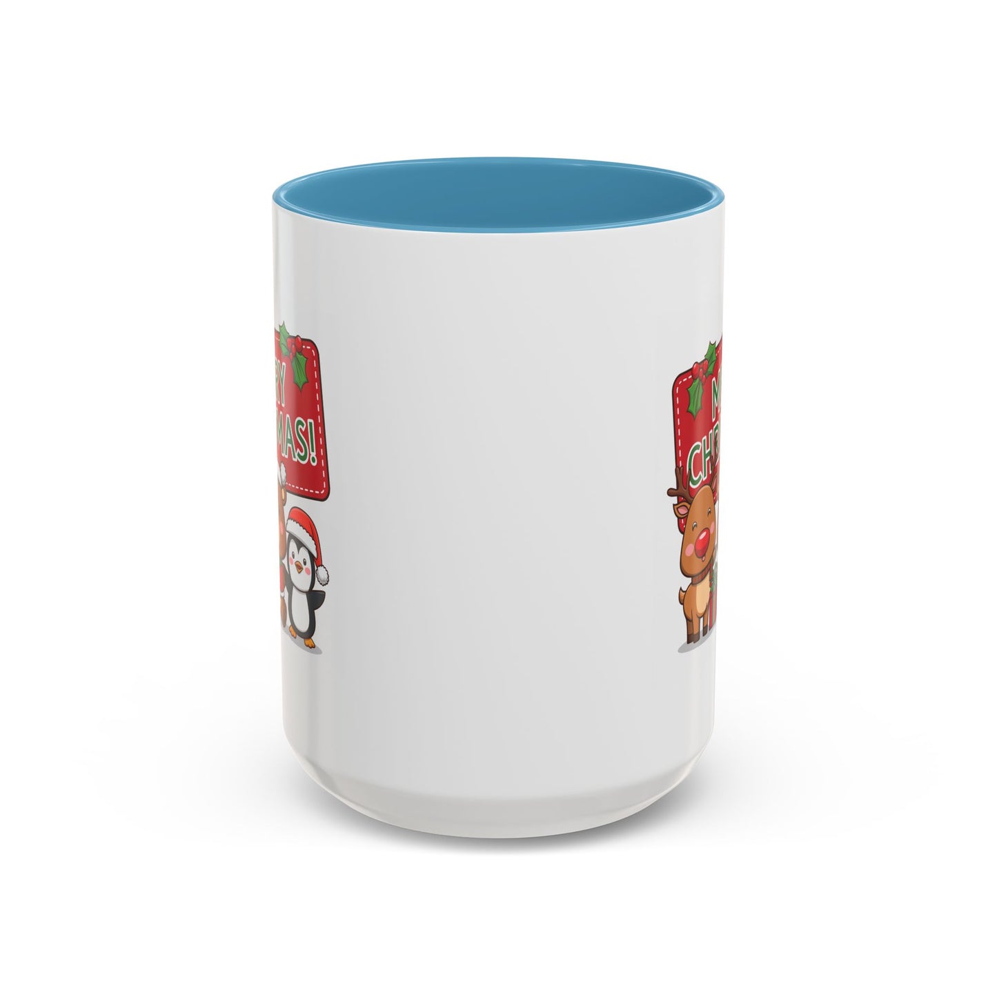 Christmas Mug - Green Text Red Banner Reindeer Bear Penguin