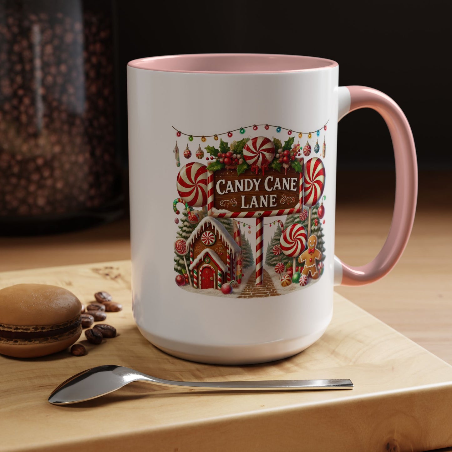 Christmas Mug - Candy Cane Lane White Text Ornaments Candy