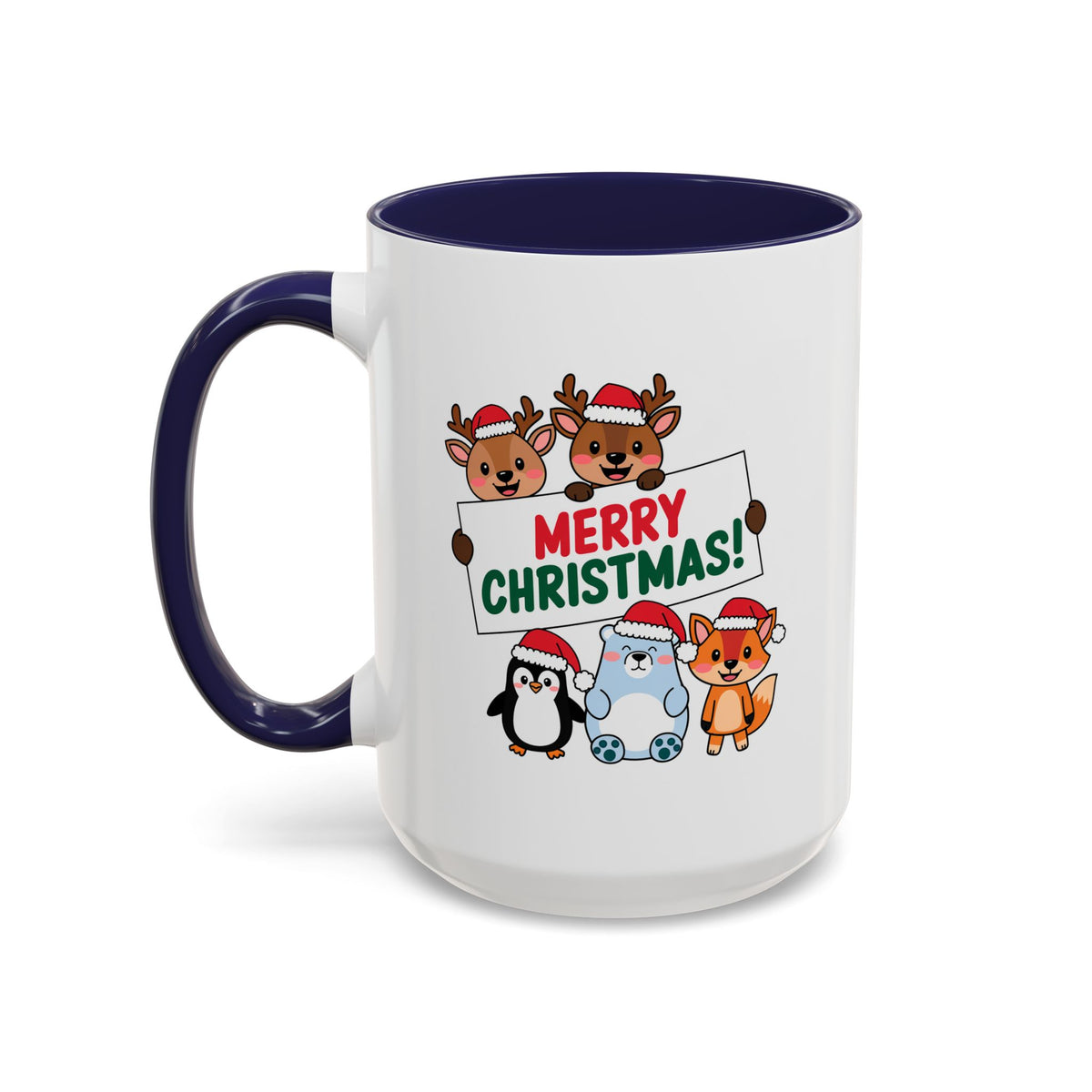 Christmas - Merry Christmas Red & Green Text Reindeer Penguin Bear Fox