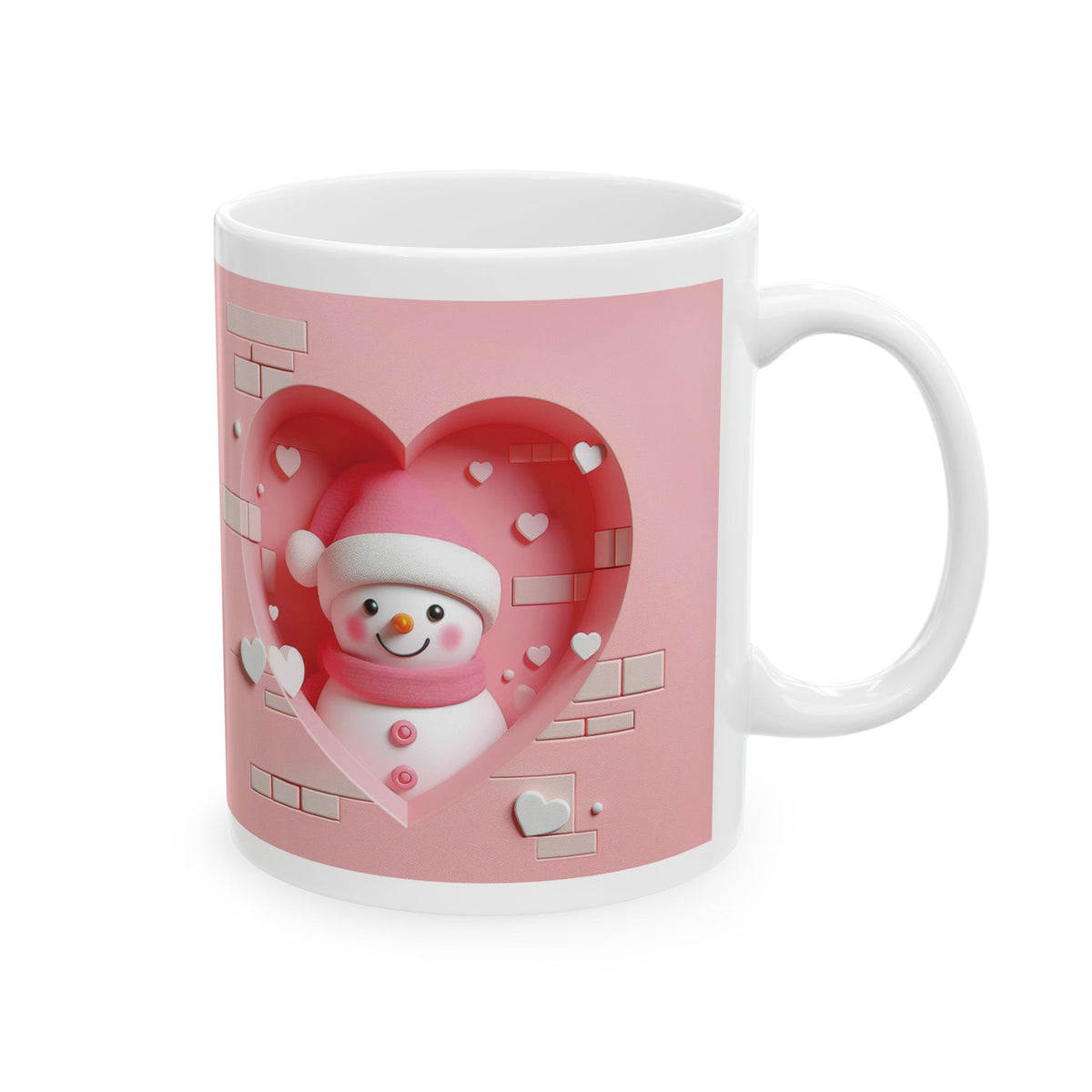 Chirstmas Mug - Pink Snowman Heart