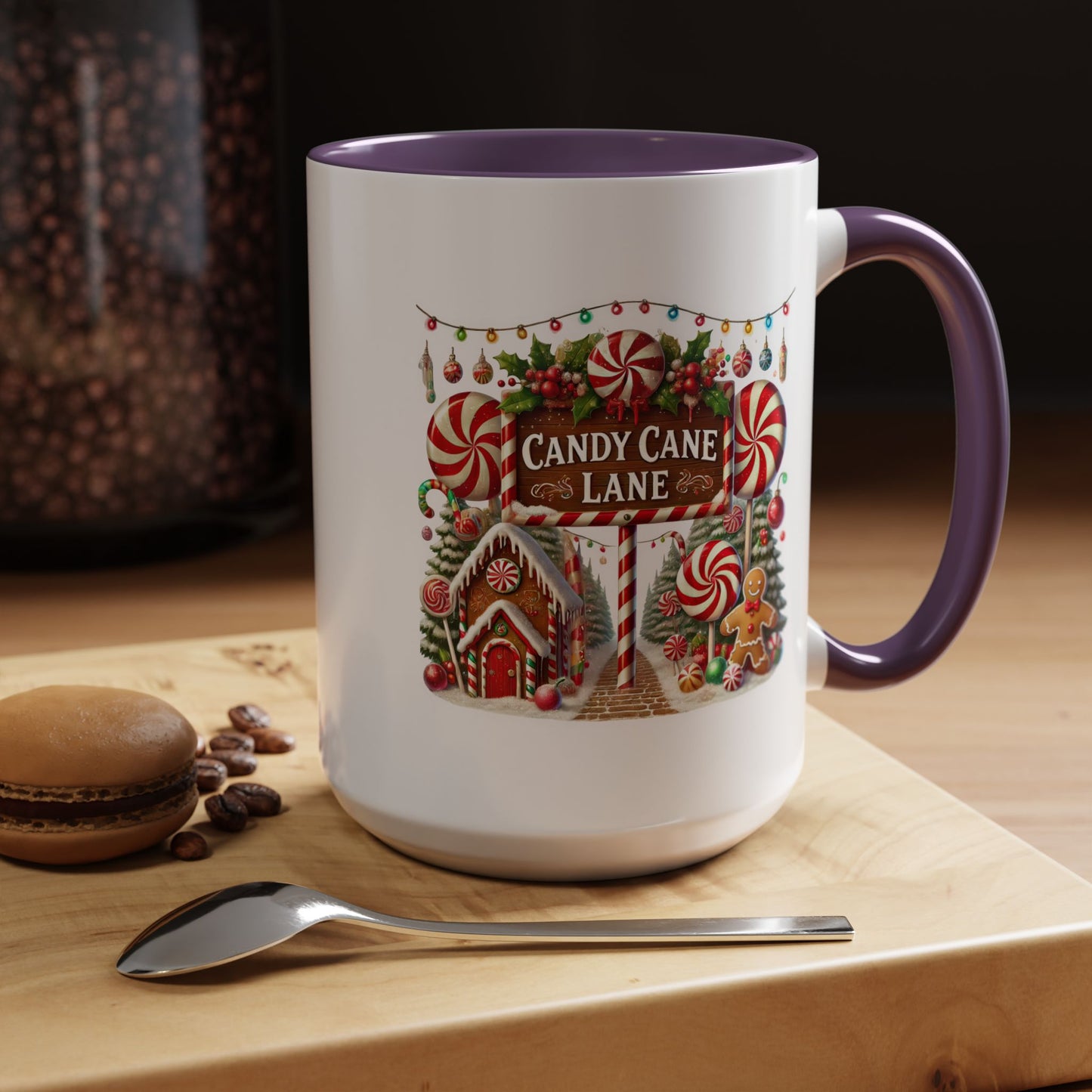 Christmas Mug - Candy Cane Lane White Text Ornaments Candy