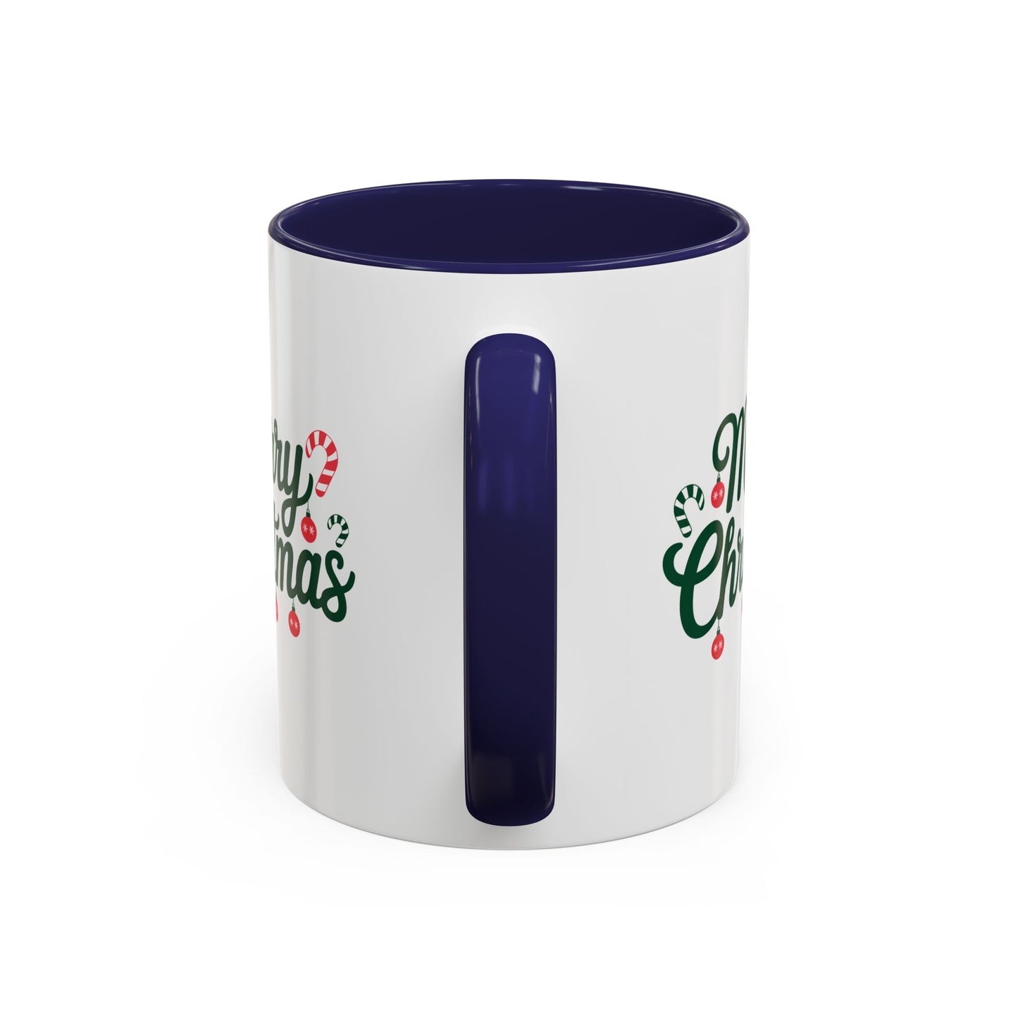 Christmas Mug - Merry Christmas Green Text Ornaments Candy Canes