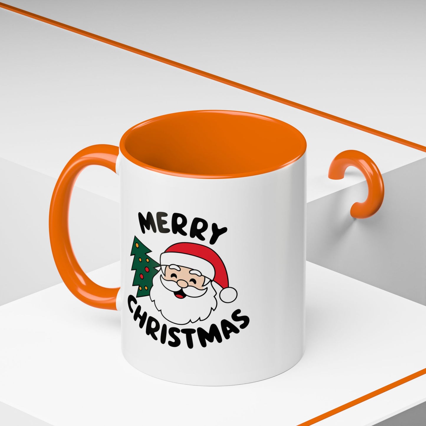 Christmas Mug - Merry Christmas Black Text Santa Tree