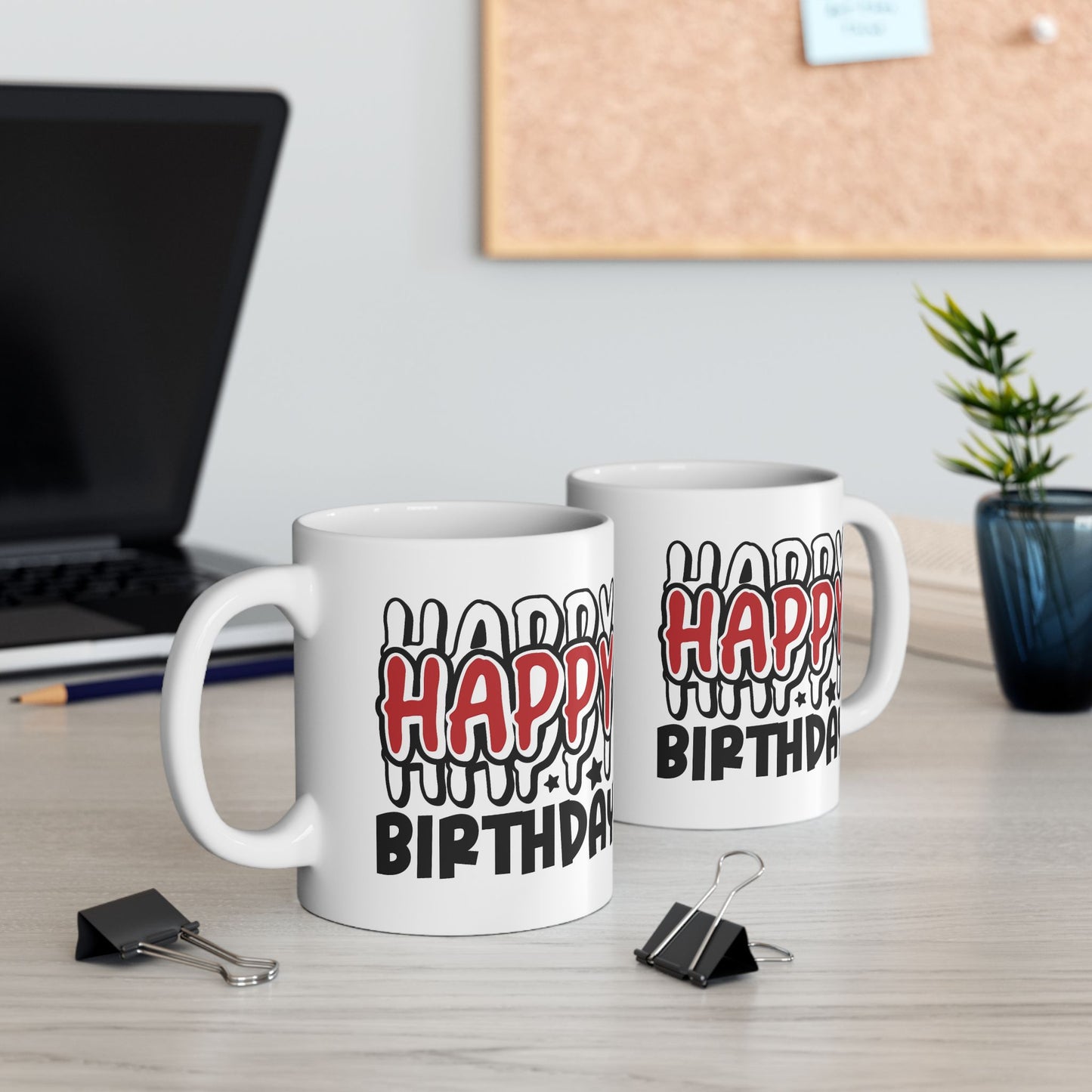 Birthday Mug - Happy Birthday Red White & Black Text