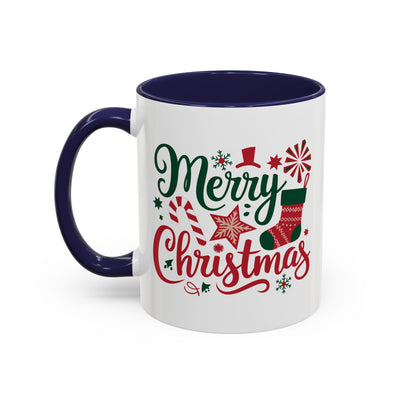 Christmas Mug - Merry Christmas Green & Red Text Star Candy Cane Stocking Snowflake