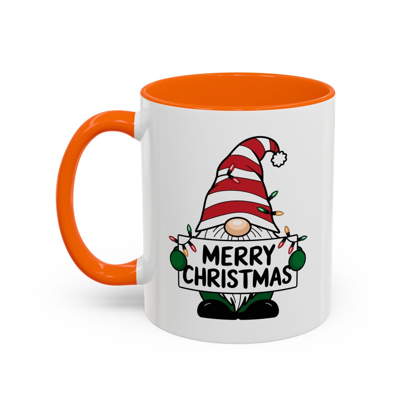 Christmas Mug - Merry Christmas Black Text Gnome Lights