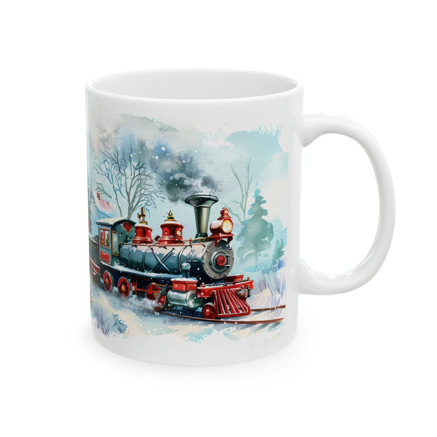 Christmas Mug - Snowman Trees Train