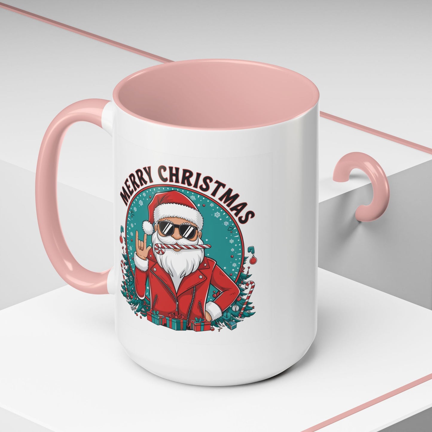 Christmas Mug - Merry Christmas Black & Red Text Cool Santa