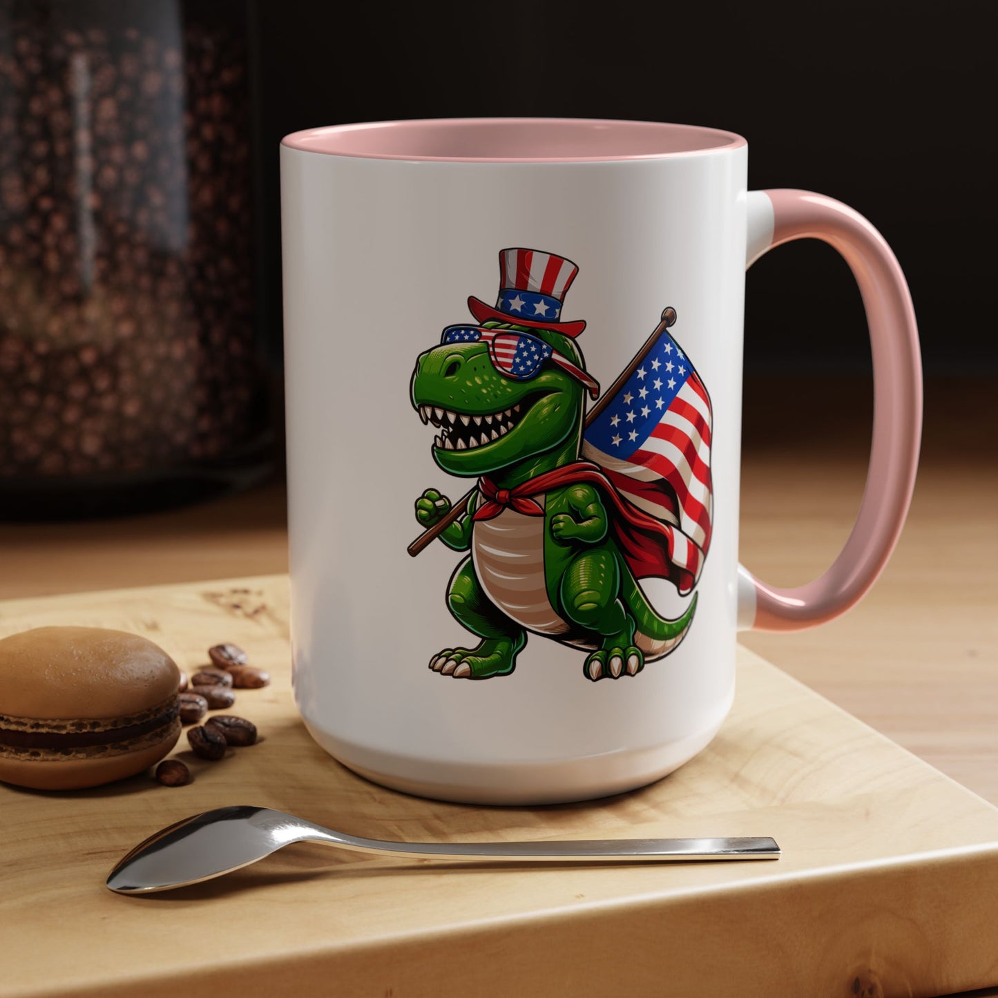 4th of July Mug - T Rex Dinosaur USA Flag