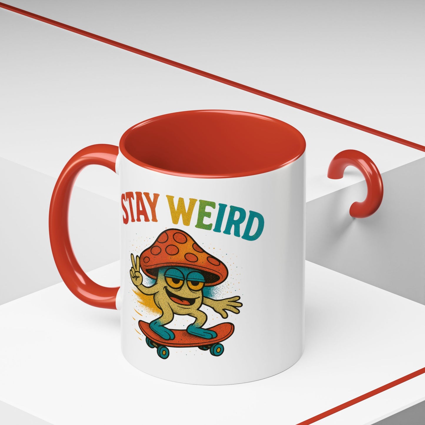 Humor Mug - Stay Weird Mushroom Skateboard