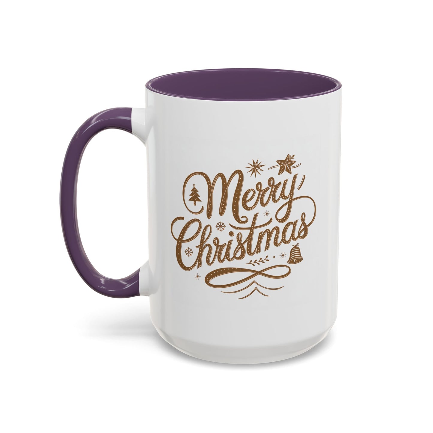 Christmas Mug - Merry Christmas Gold Text Tree Star Ornaments