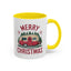 Christmas Mug - Merry Christmas Maroon Text Camper Trees Snowflakes