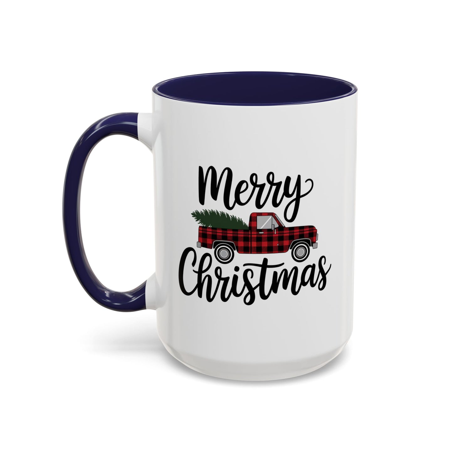Christmas Mug - Merry Christmas Black Text Tartan Truck