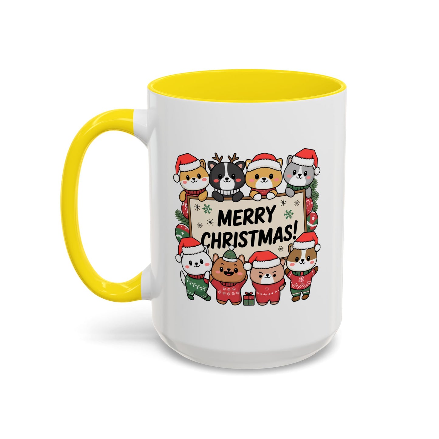 Christmas Mug - Merry Christmas Black Text Cute Animals